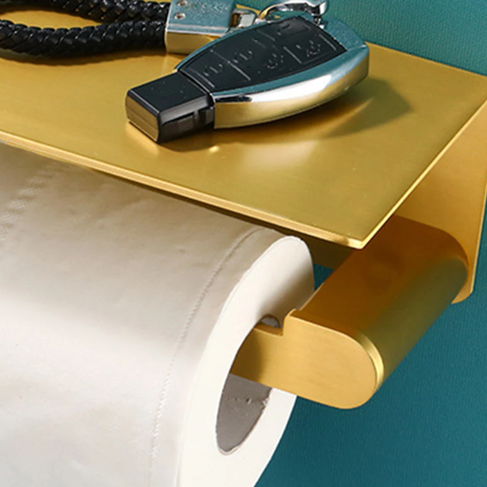 

Golden Tissue Holder Aluminum Alloy Wall Mounted Toilet Paper Rack Napkin Shelf Phone Storage Bathroom Accessory Durability