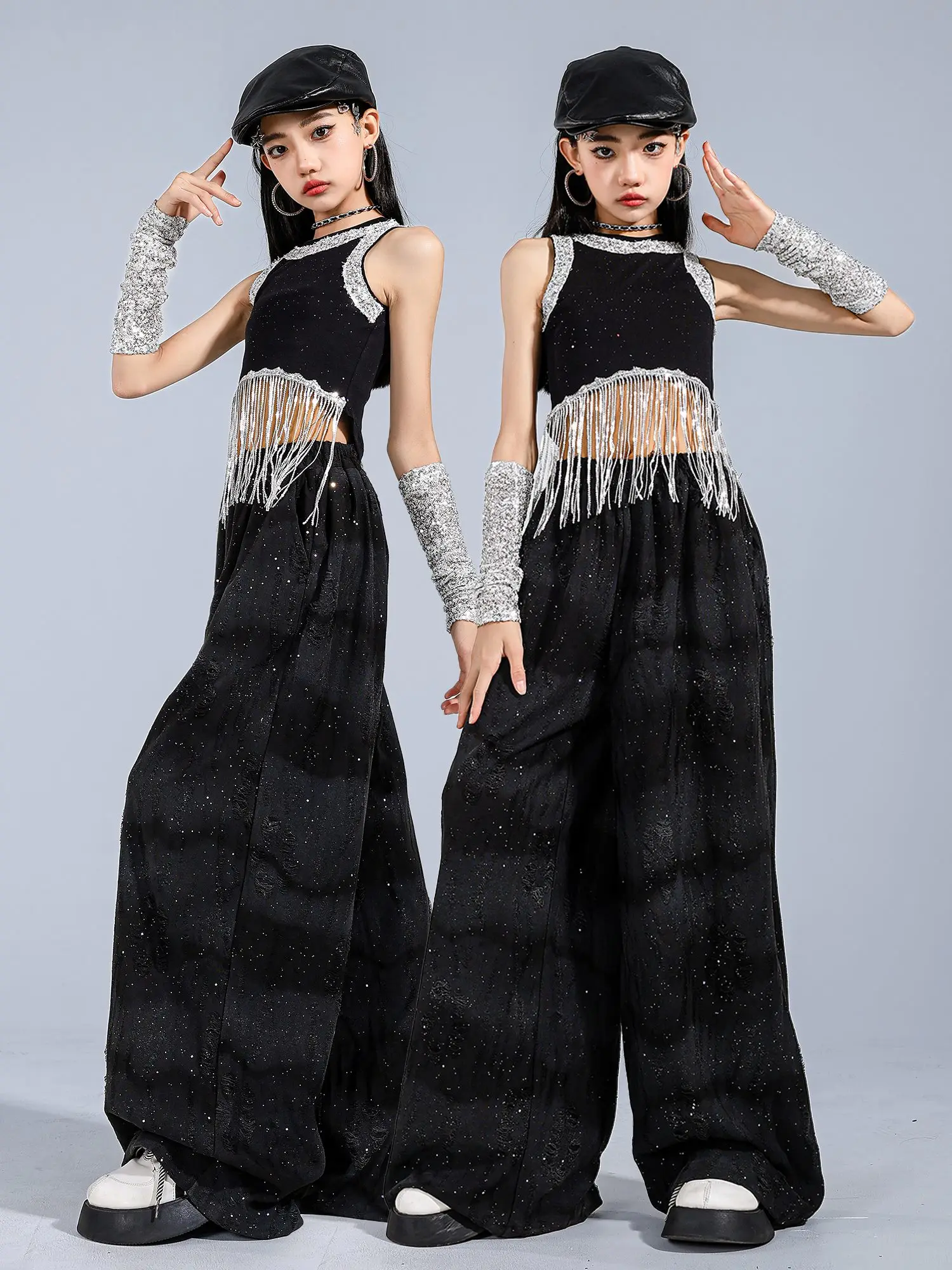 여자 Kpop 치어 리더 재즈 의상 힙합 댄스 복장 블랙 스팽글 배꼽 탑 바지 콘서트 무대 공연 슈트 BL16699