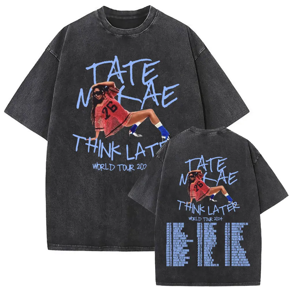 Washed Vintage Tate Mcrae Baby Don't Get Greedy T Shirts Men Women Fashion Oversized Short Sleeve T-shirts Cotton Casual T-shirt