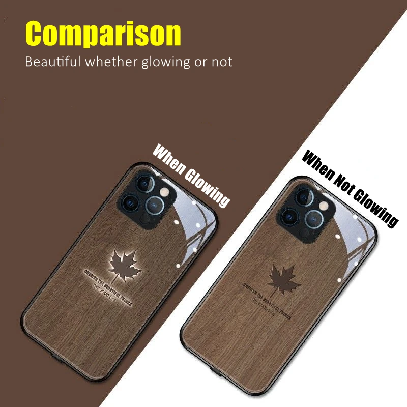 

Luminous Maple Leaf LED Light Glowing Tempered Glass Back Phone Case for Samsung S24 S22 S23 Note 10 20 A14 A53 A73 Plus Ultra