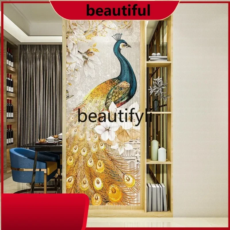 luxury screen partition integrated cabinet fabric living room entrance household small apartment seat screen peacock picture H
