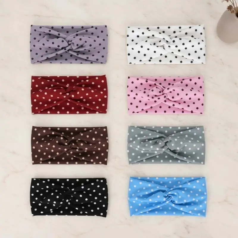 New 1Pcs Boho Style Versatile Wide Headbands Y2K Retro Polka Dot Stretch Women Girl Headband Yoga Sports Dating Hair Accessorie
