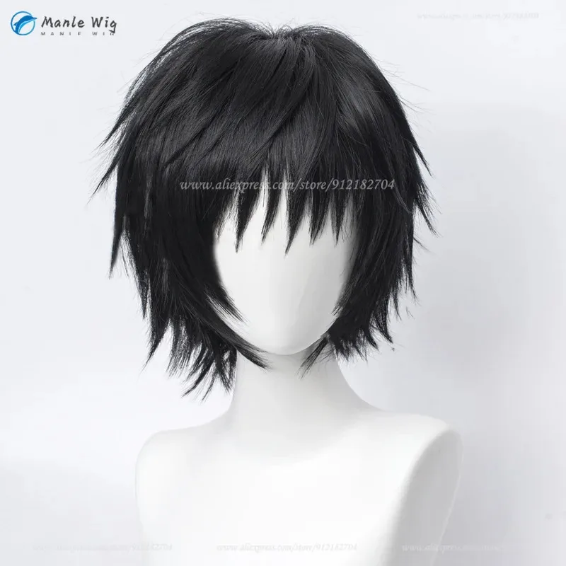أنيمي توجي فوشيغورو شعر مستعار تأثيري 30 سنتيمتر قصيرة أسود رقيق شعر مستعار مقاومة للحرارة بيروكات صناعية هالوين فوشيغورو ميغومي الأب شعر مستعار