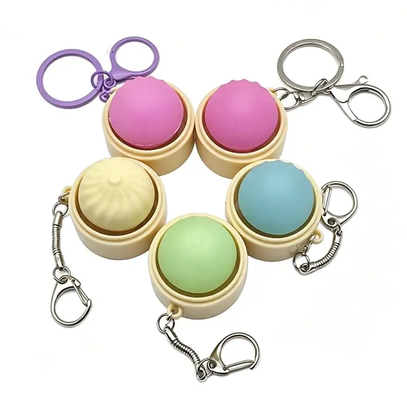 LED Bun Keyboard Clicker Keychain Mini Steamed Bun Stress Relief Sensory Fidget Toys For Autism ADHD Decompression Toy