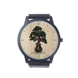 Customize Pattern Quartz Wrist Watch Men's 3Hands Guitar Tree Logo Design Abstract Painting Gifts For Music player