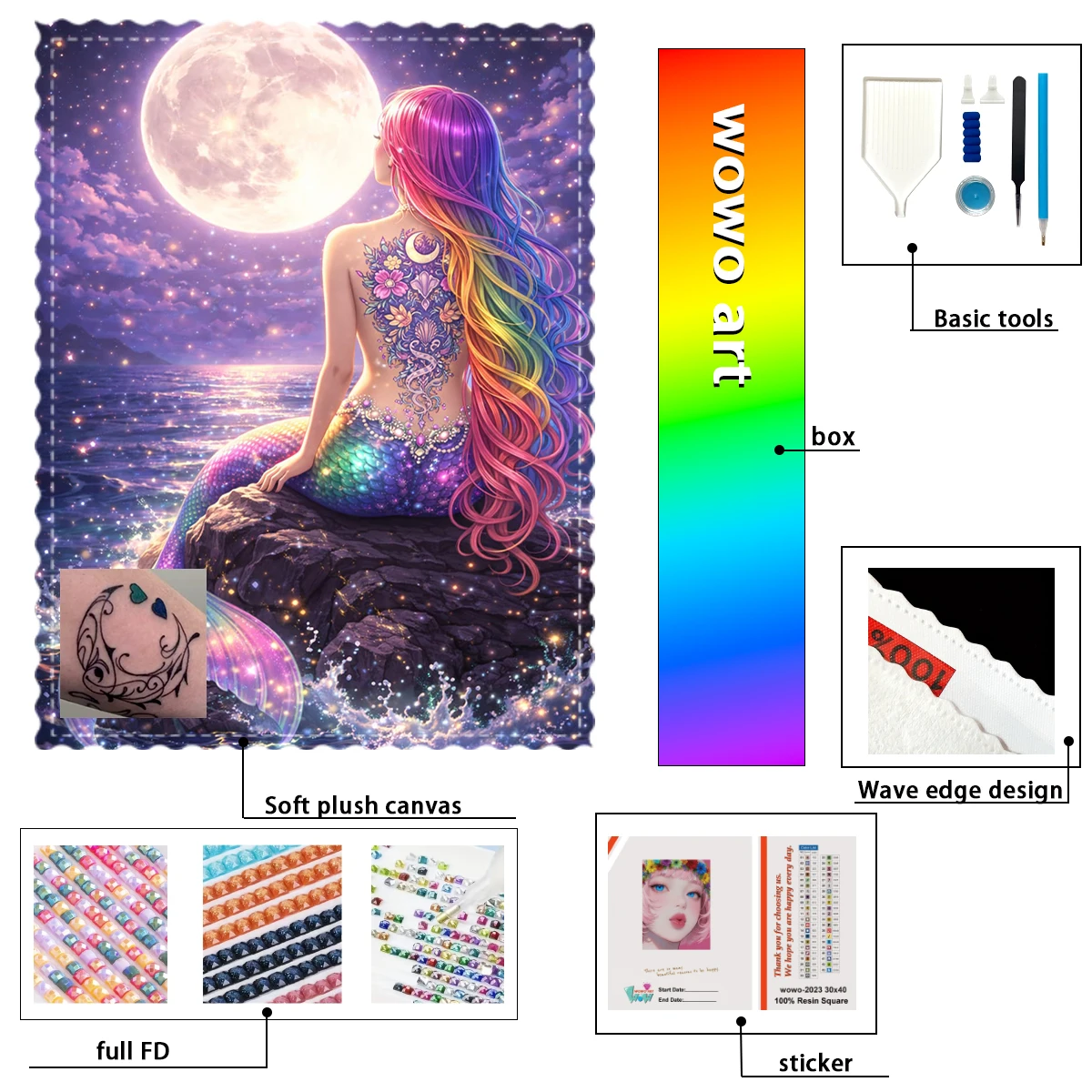 

【Maff Padial DIAMOND ART】La sirena contempla la luna en la orilla Resin Diamond AB Diamond Crystal Diamond Fairy Dust Diamond