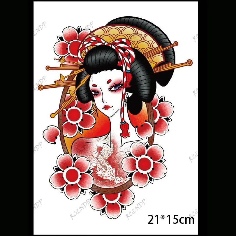 Waterproof Temporary Tattoo Sticker Japan Style Red Clothes with Umbrella Girl Cherry Flash Tatoo Fake Tatto for Men Women