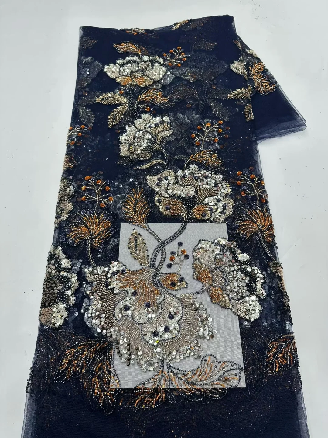 

Luxury African Mesh Lace Sequin Fabric,For Sewing,Clothes,Beaded,Tulle,Wedding Dresses,Embroidery,Fabrics By The Meter,5 Yards