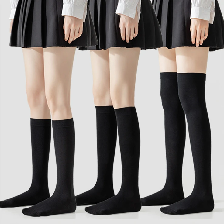 Solid Color Long Stocking Sexy Black White Stocks Over-the-calf Socks Lolita JK Cosplay Socks Women's Hosiery Thigh Stockings