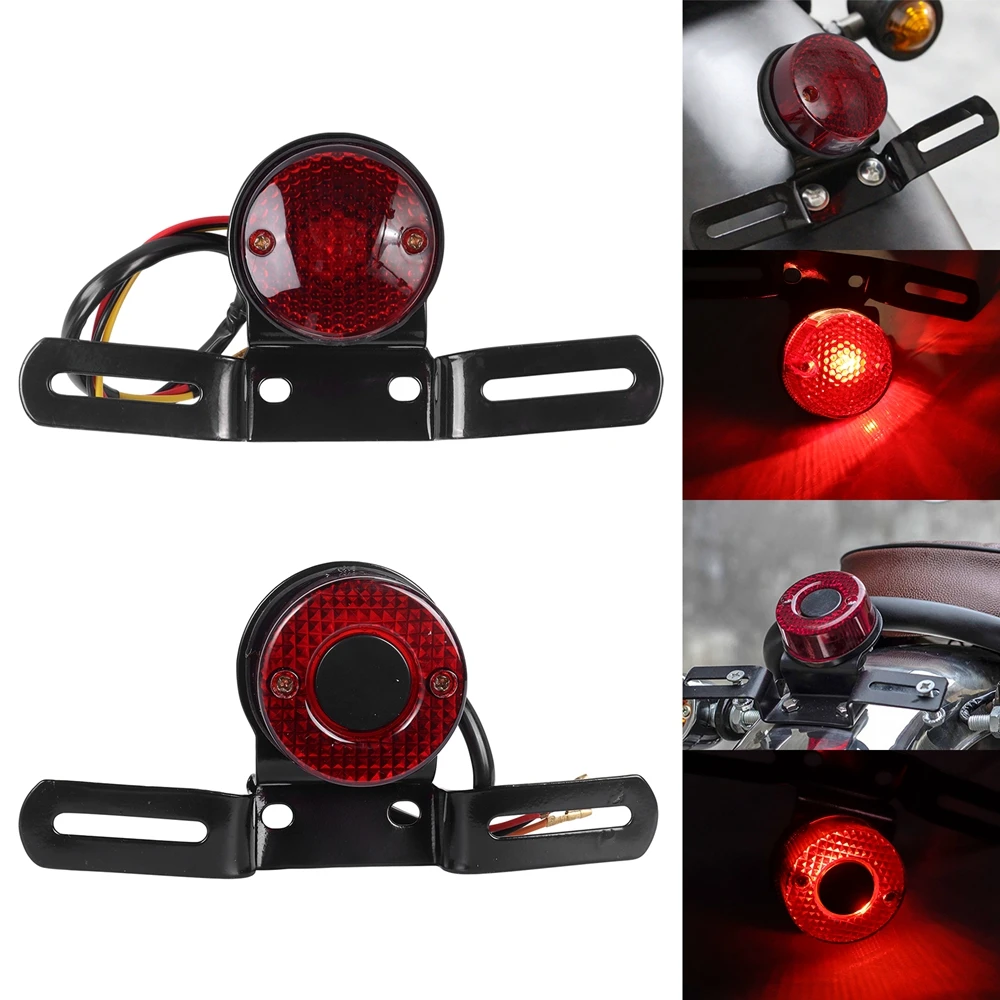 Luz Trasera de Freno Roja Retro para Motocicleta con Soporte para Placa de Matrícula para Harley Honda Suzuki Chopper Bobber