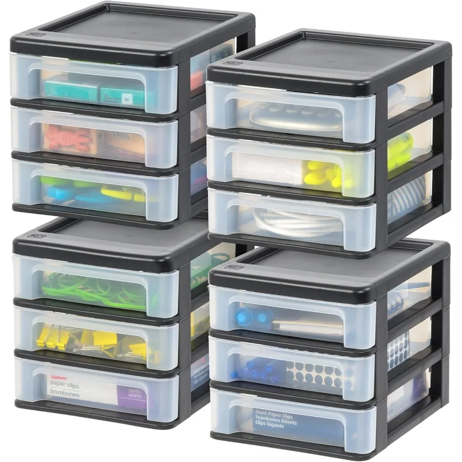 

USA Plastic Stacking Desk Top 3Drawer Storage Organizer 4Pack for Makeup Vanity Nail Polish Bathroom Stationery Art Craft Suppl
