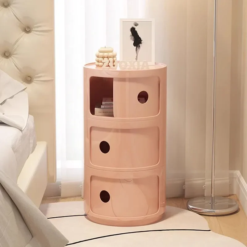 Plastic Night Table Minimalist Kawaii Aesthetic Trendy Nightstand Space Saving Hidden Storage Mesitas De Noche Home Furniture