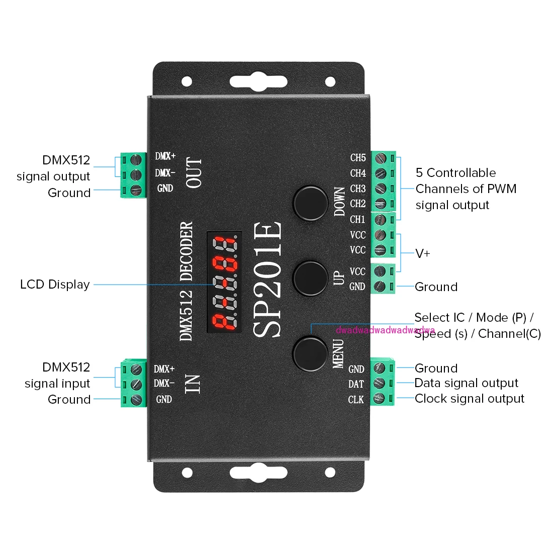 LED Decoder Controller 5CH PWM SPI Pixels LED Light Strip SK9822 WS2812B WS2811 5050 RGB RGBW CCT FCOB DC5V-24V