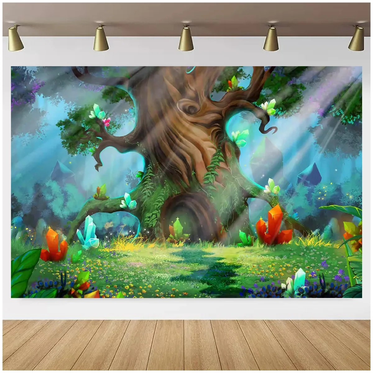 Fairy Tale Castle Forest Rainbow Spring Flowers Photography Background Children\'s Birthday Party Decor Stage Play Performance