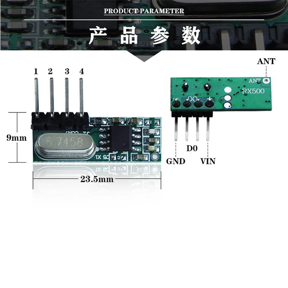 433 MHz Superheterodyne-RF-Empfängermodul 3,3 V-5,5 V kabelloser HF-Empfänger mit Antennen-Fernbedienungsempfänger für Arduino – Detail 2