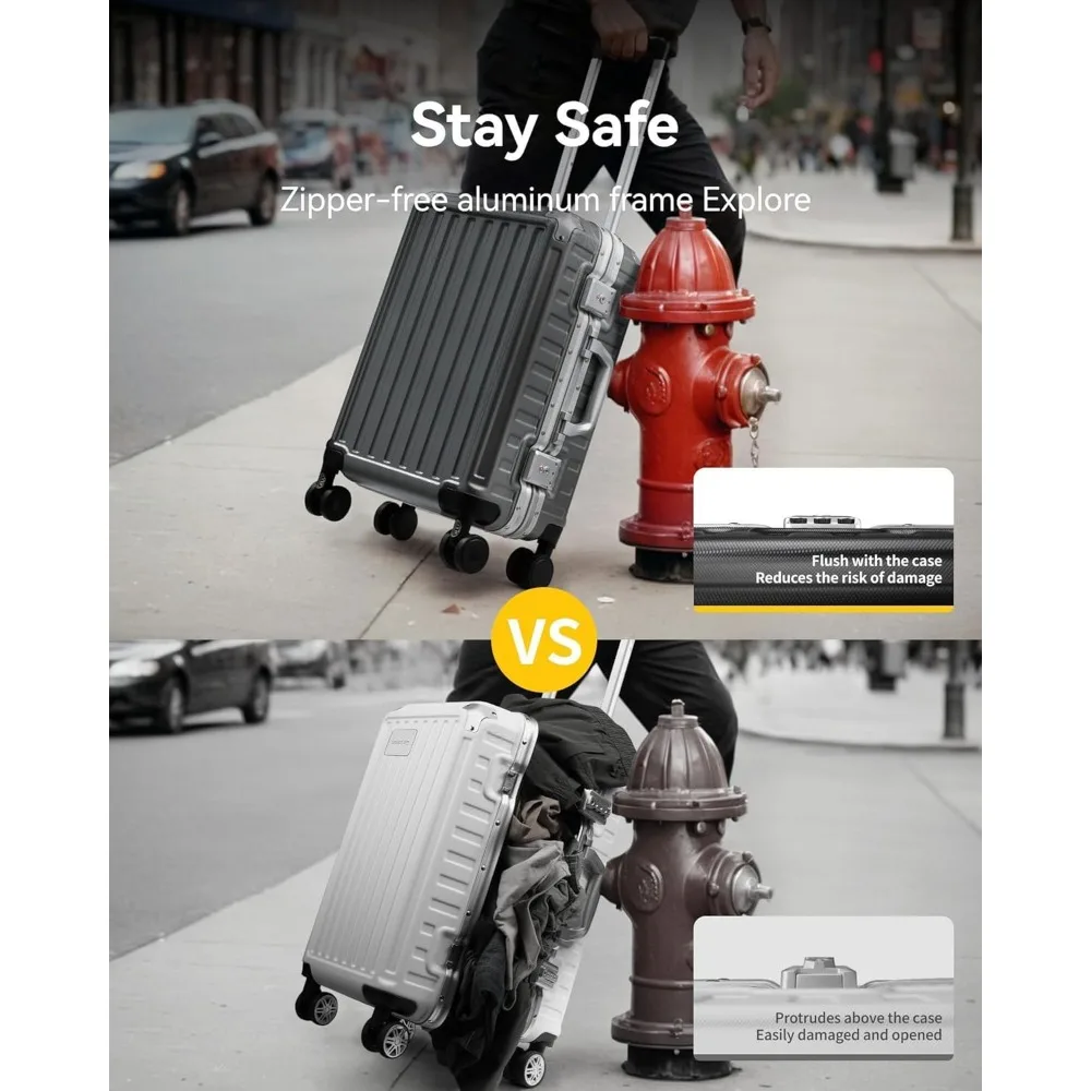 Equipaje giratorio de 24 pulgadas con marco de aluminio, maleta rígida de policarbonato sin cremallera, plateada, esencial de viaje