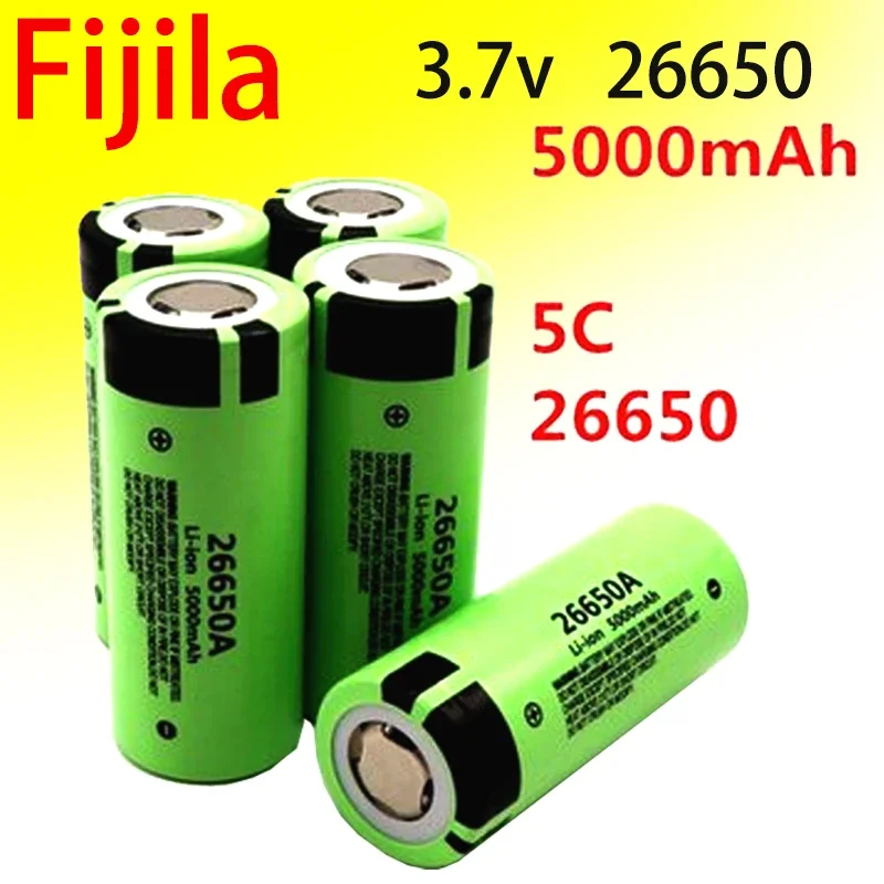 100% New Original High Quality 26650 Battery 5000mAh 3,7 V 50A Lithium Ions Aku for 26650A LED Torch + Charger