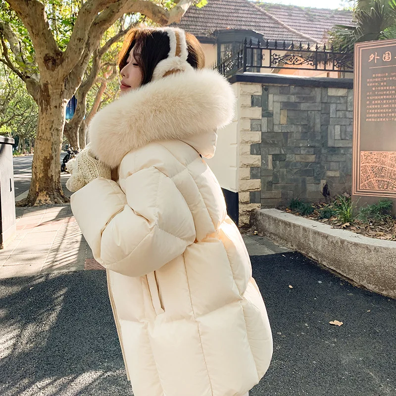 2025 겨울 신상품 핫세일 루즈핏 빅 헤어 칼라 두꺼운 중간 길이에서 긴 길이의 여성용 면 재킷