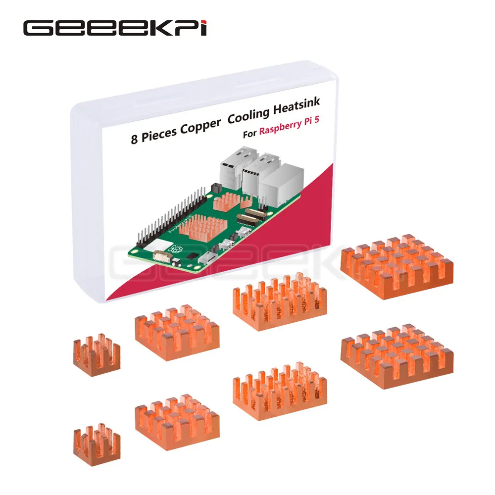 GeeekPi  Raspberry Pi 5 8pcs Copper Heatsinks CPU Cooler with Thermal Conductive Adhensive Tape for Raspberry Pi 5