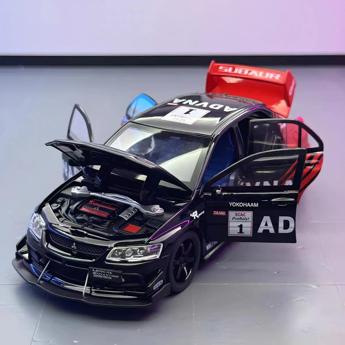 

1:32 Mitsubishi EVO GTR R34 Cars Toys Alloy Diecast Models Wheel Steering Miniature Car Doors Opened Vehicles Child Adult Gifts
