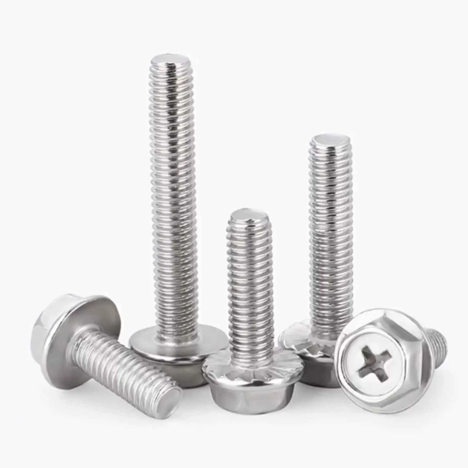 1/20Pcs 304 Stainless Steel Phillips Flange Face Screw Hex Bolt Anti-Slip Anti-Loose Washer-Integrated Screw M2M2.5M3M4M5M6M8M10