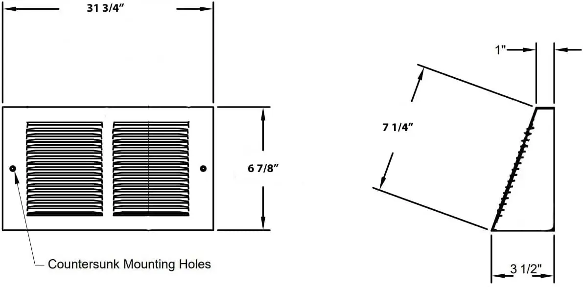 3.5 inch Depth Stamped Steel Triangular Baseboard Grill - 30 x 06 Duct Opening