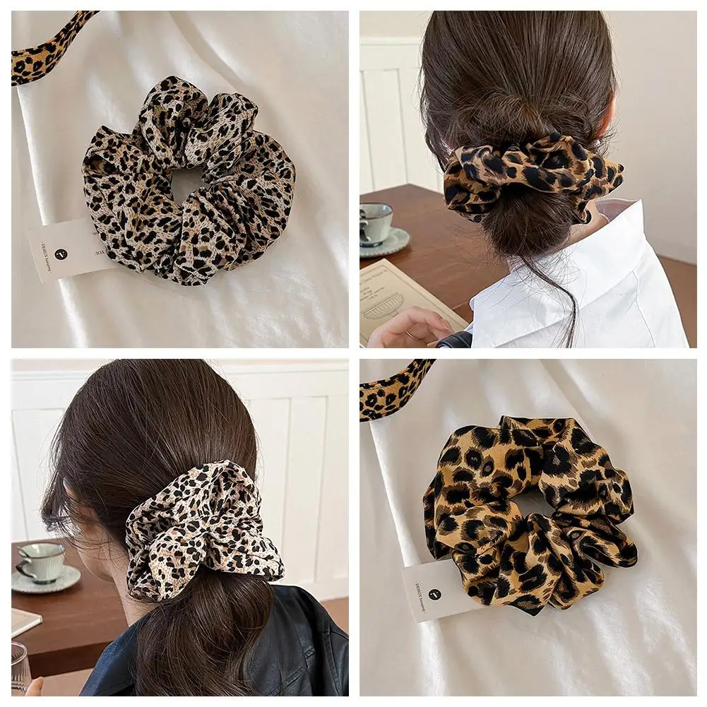 Retro Spice Girl Leopard Print Large Intestine Women Fashion Hair Band Ponytail Hair Rope High Elasticity Rubber Band Headwear