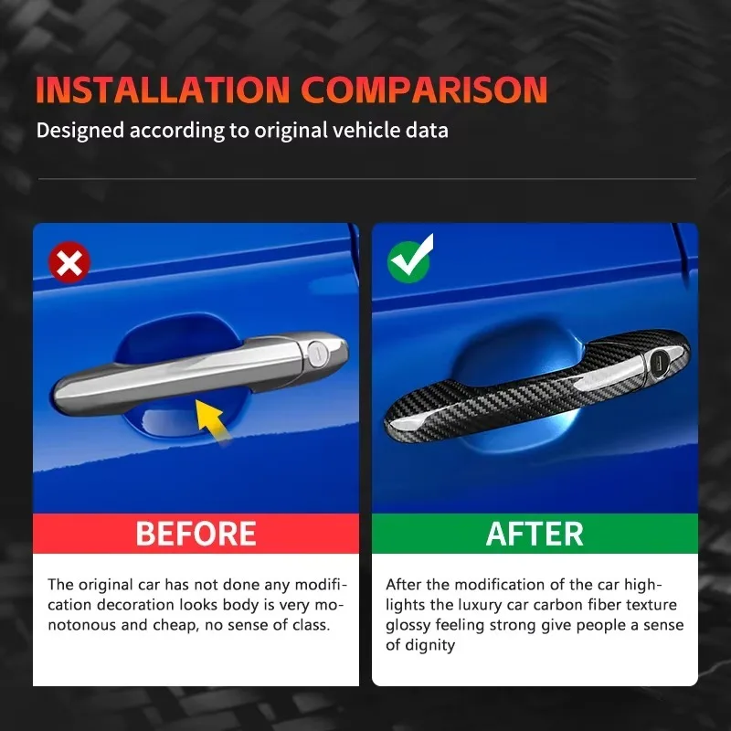 Shasha – kit de carrosserie en Fiber de carbone, accessoires réels, garniture de poignée de porte de voiture universelle externe pour Fiat 500 Abarth