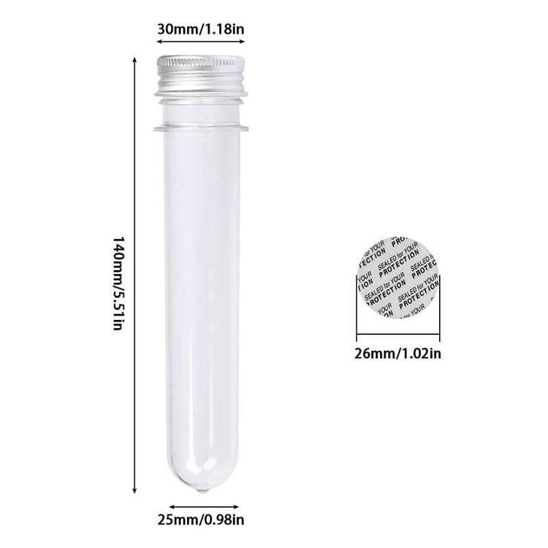 30 Uds. Tubos de ensayo de plástico de 40ML con tapas de rosca, tubos de contenedor transparentes reutilizables, tubo de ensayo transparente