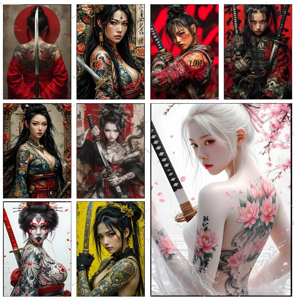 Samurai Warrior Japanese Female Samurai Poster Premium Decor Art & Gift for Household Lounge Home Ornaments
