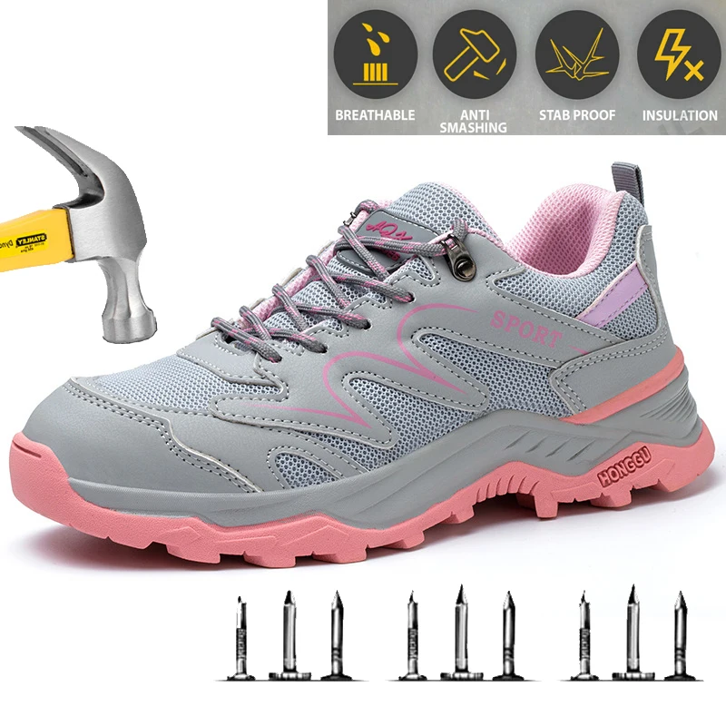 Work Safety Shoes for Women Pink Shoes Safety Boots for Men Anti-smash and Anti-puncture Protective Steel Cap Shoes Zapatos