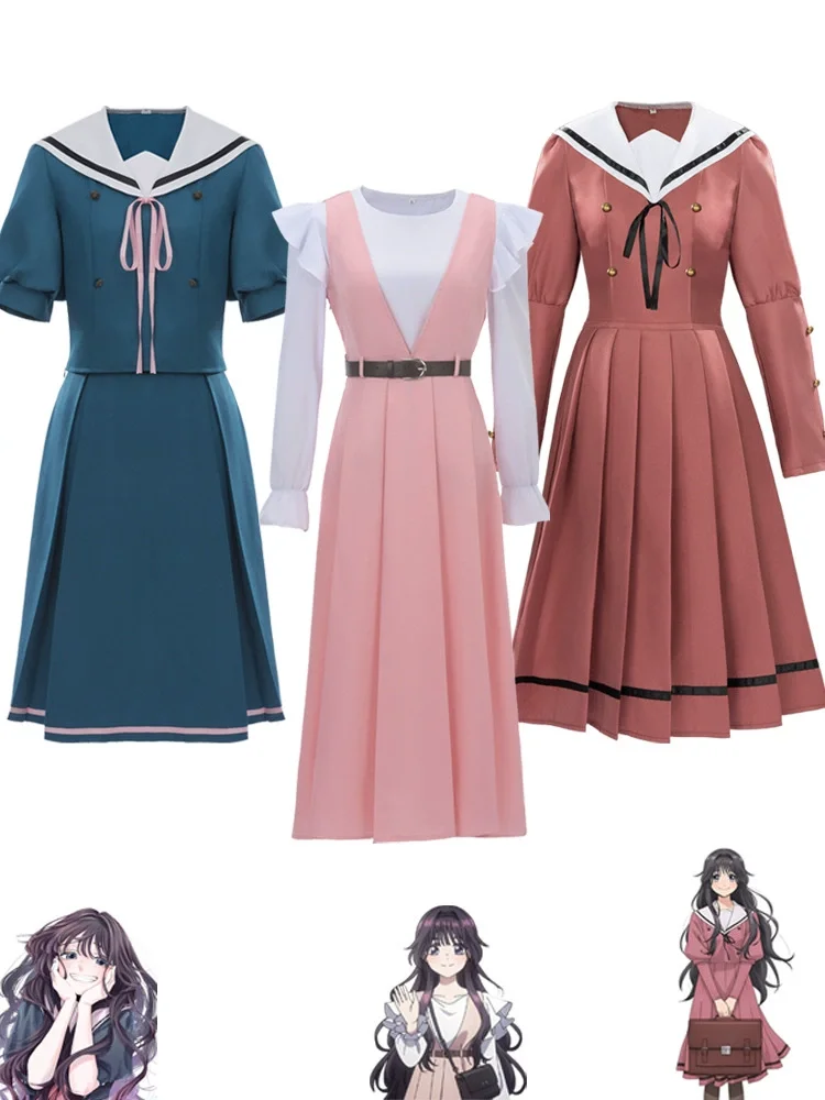 

Anime Manga The Fragrant Flower Blooms With Dignity Waguri Kaoruko Cosplay Costume Wig Pink Daily Dress Carnival Women Lady Set