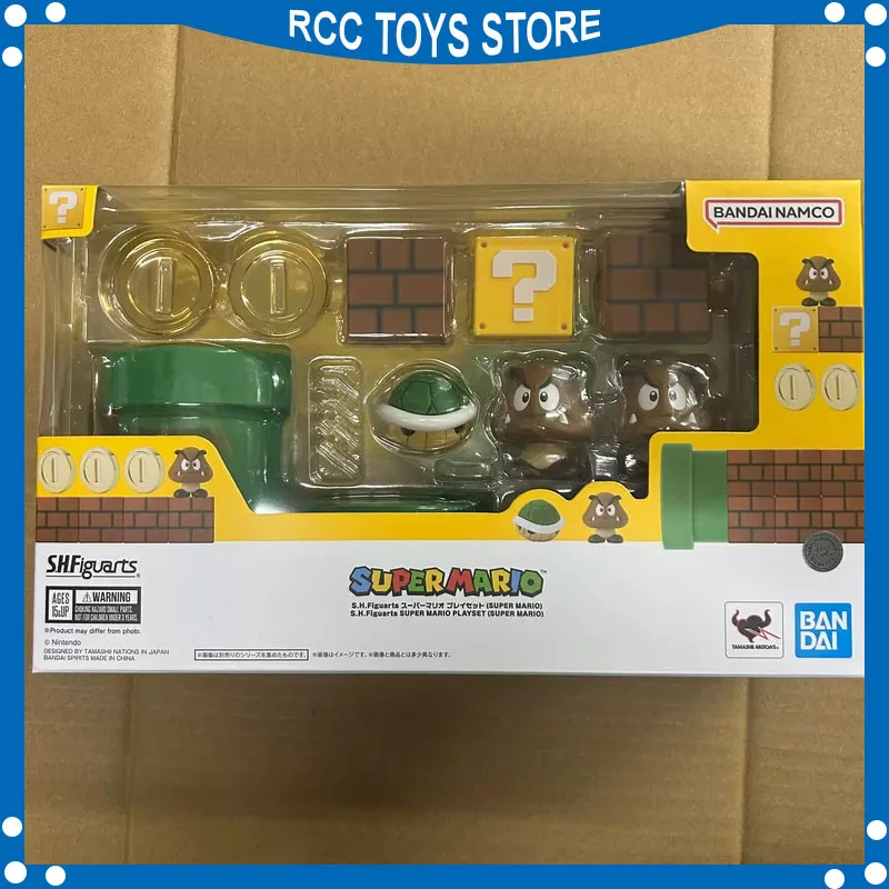 Bandai S.H.Figuarts Super Mario Playset Goomba Green Pipe Question Block Coins Accessory Set Action Figure Scene Decor Collect