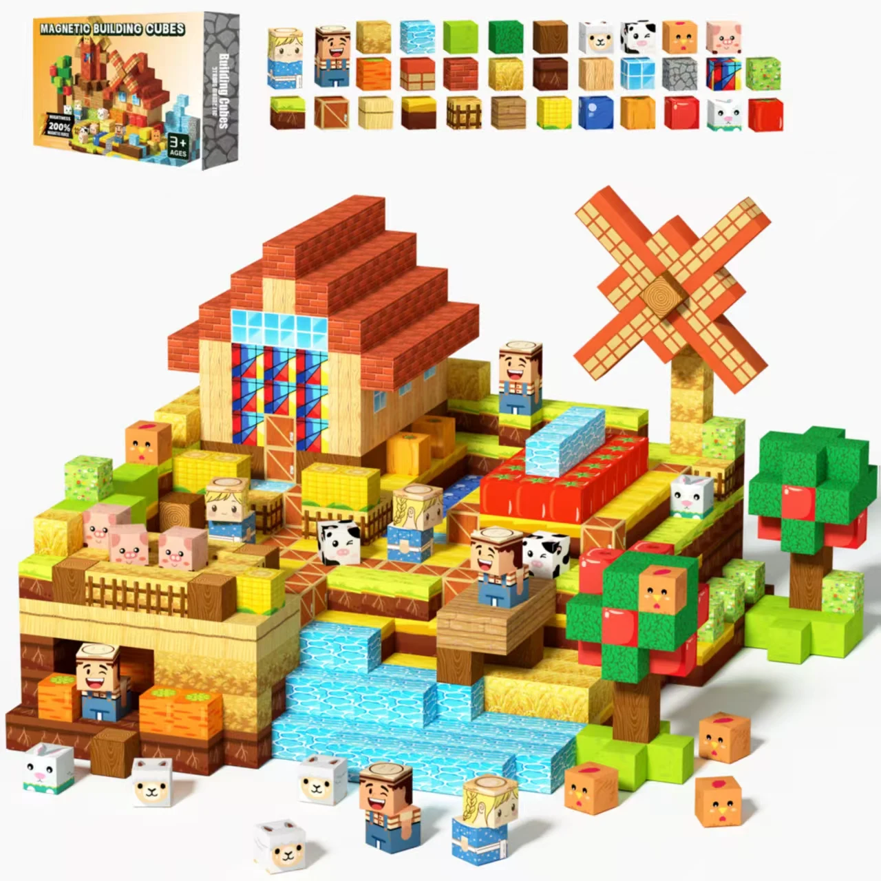 

150/100PCS Dream Farms Magnetic Tiles Set Montessori STEM Toys for Boys&Girls Ages 3–8 Building Blocks Creative & Sensory Play