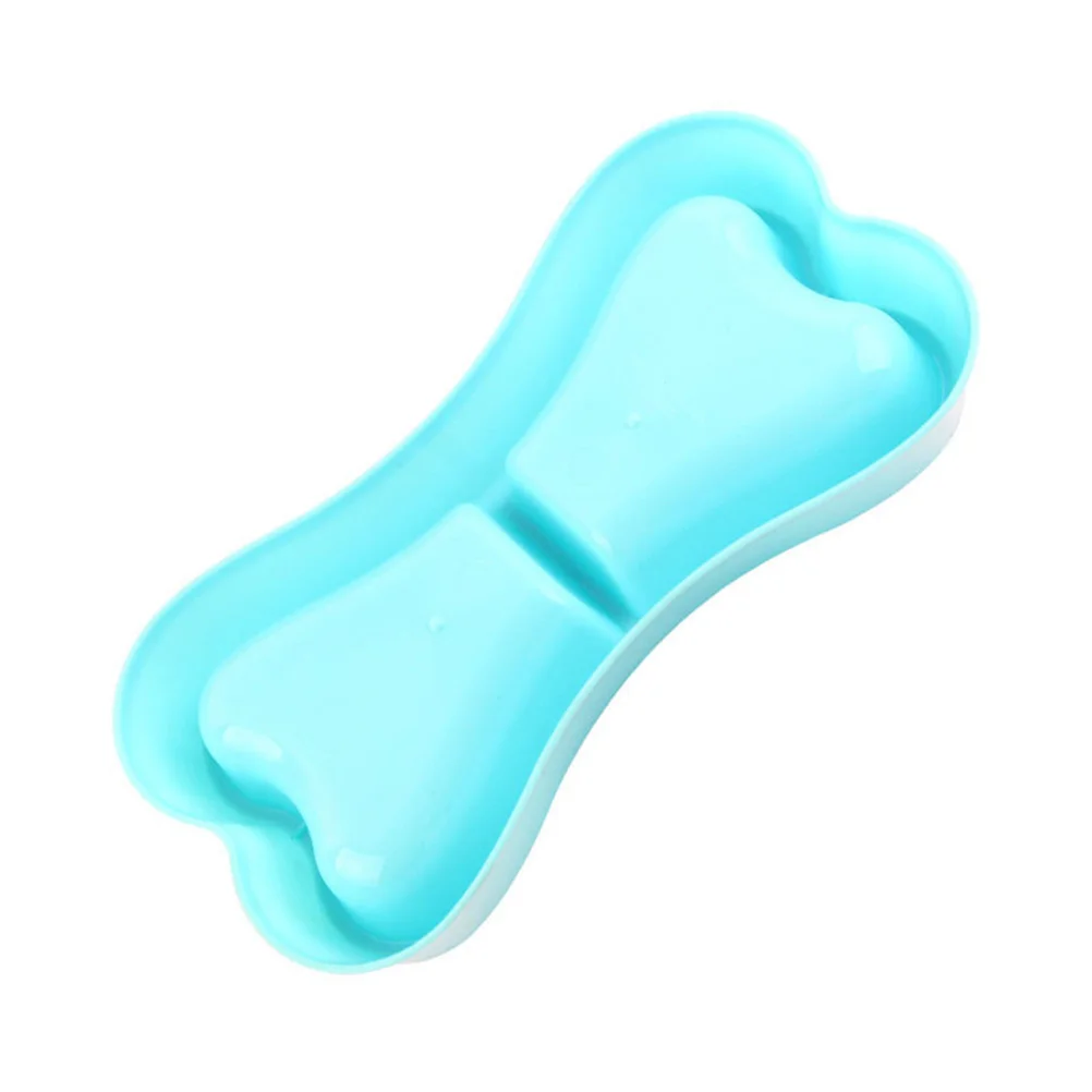 Portable Plastic Bone Shape Puppy Water Food Feeder Feeding Bowl for Cats Dogs Pet Accessories (Blue)