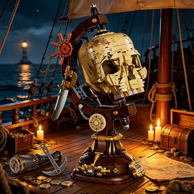 iDEA Moc Mini Block Caribbean Pirate Skull Globe Construction Model Sets Bricks Toys Desktop Decoration For Gifts