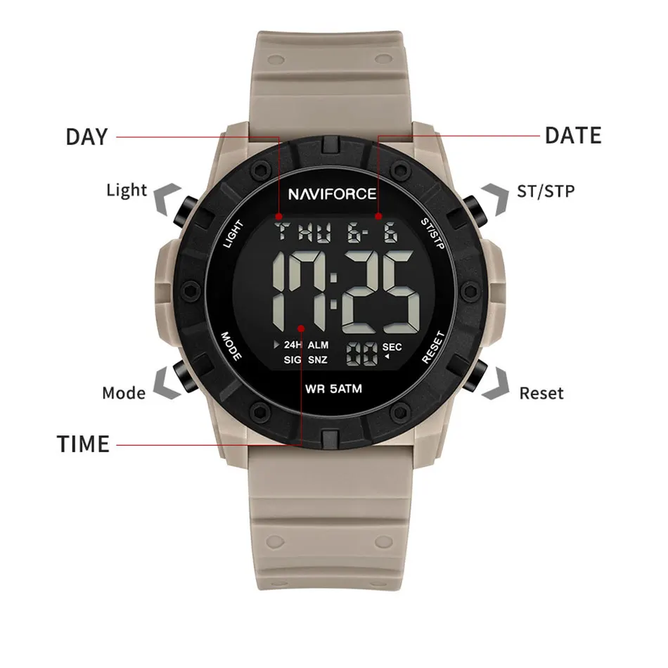 NAVIFORCE New Sport Military Watch Mens Clock Digital Wristwatch 50M Waterproof Outdoor Sports Running Swimming Watches Gift