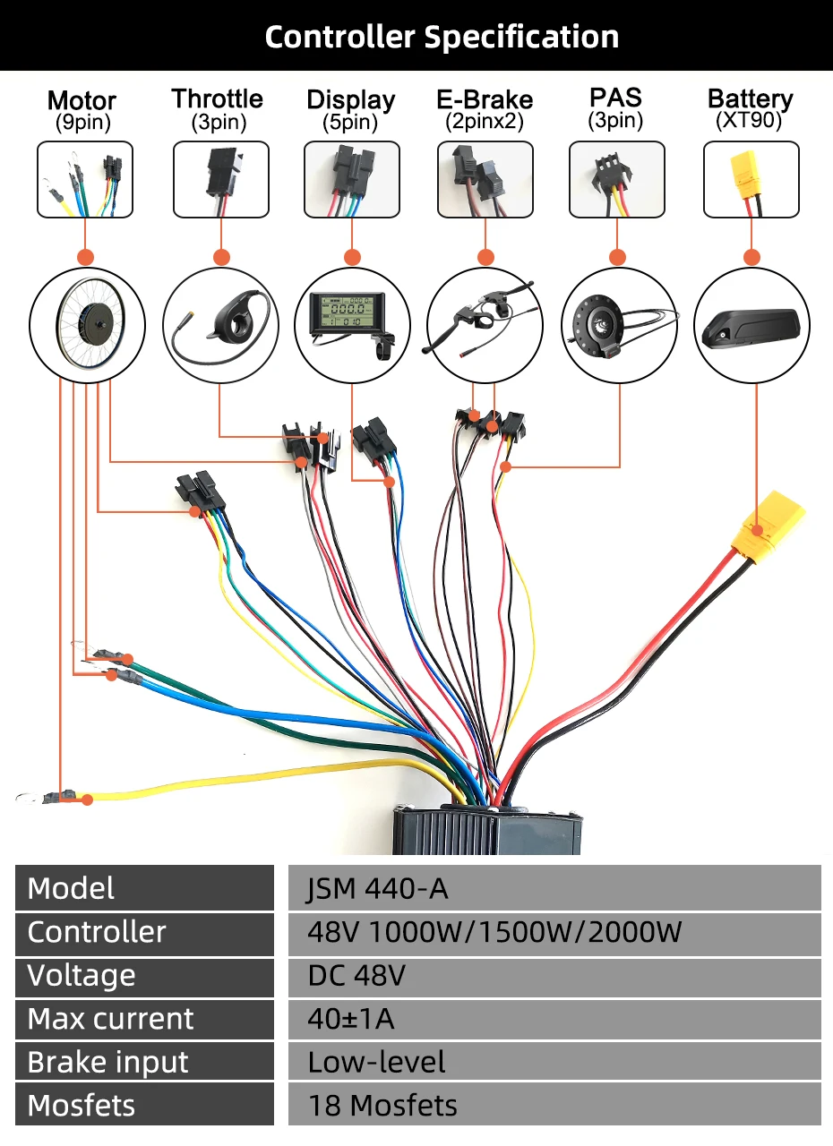 Electric Bike Controller 36V 48V 14A 20A 25A 40A for Motor Power 250W 350W 500W 1000W 1500W 2000W DC Controller Ebike Parts LCD