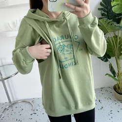 Bộ Đồ Điều Dưỡng Khoác Hoodie Phụ Nữ Mang Thai Cho Con Bú Mang Thai Có Mũ Trùm Đầu Mới Áo Thu Đông Ấm Áp Cho Con Bú Khoác Hoodie