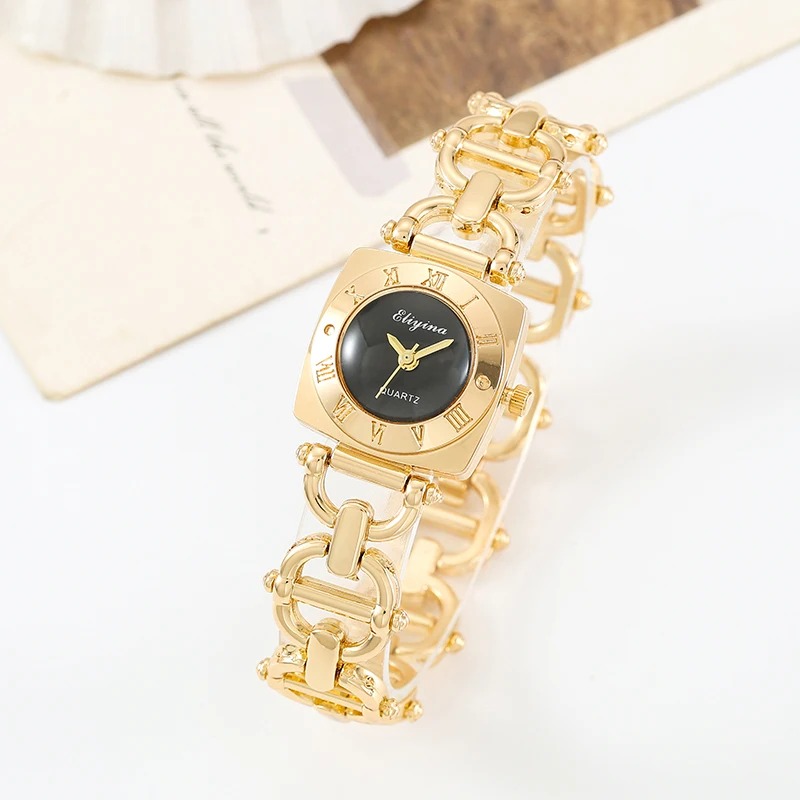 ساعة نسائية ذهبية بحزام من الفولاذ المقاوم للصدأ، خفيفة فاخرة، كاجوال، سوار نسائي، ساعة كوارتز رائعة #5