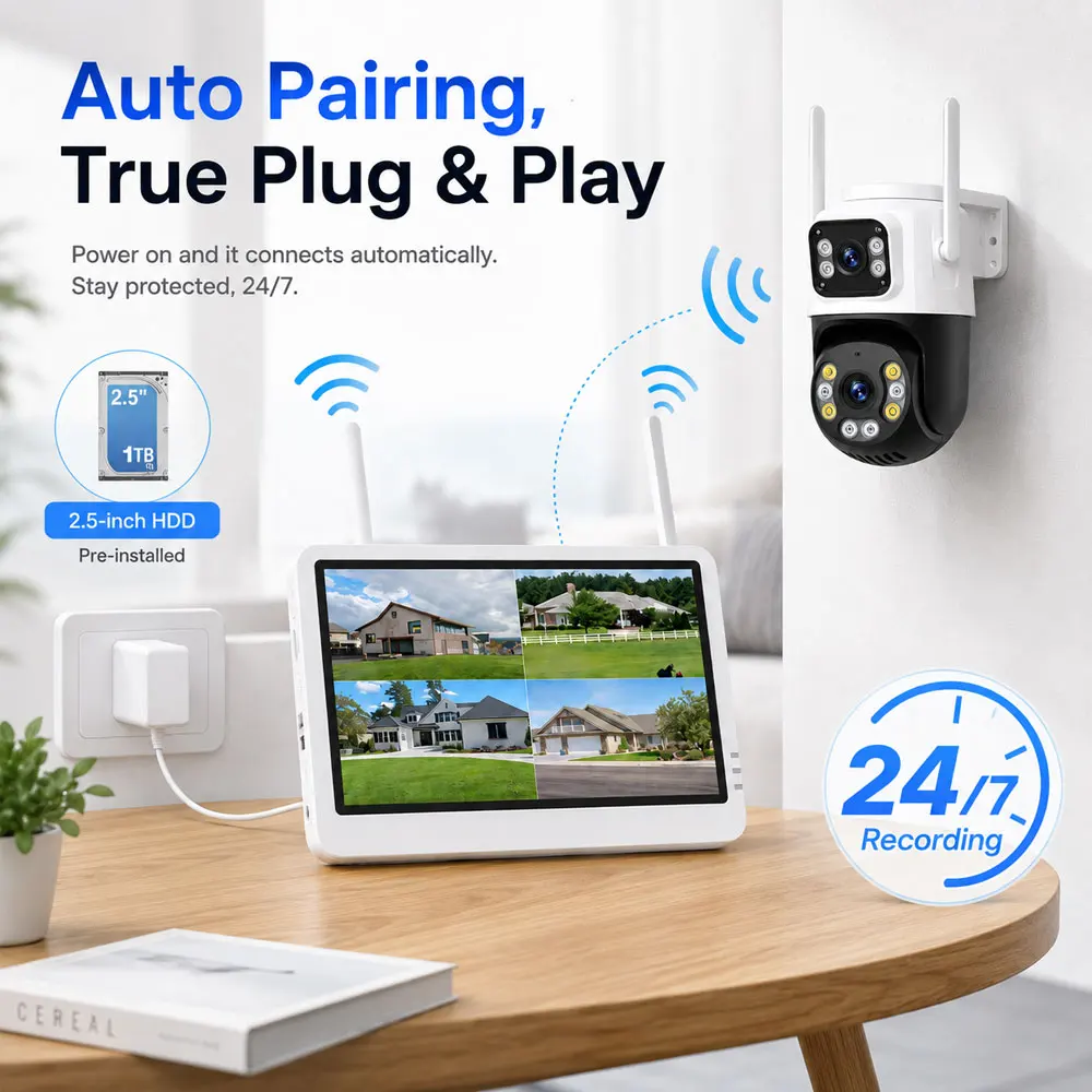 Outdoor IP Camera 8MP 7Inch Screen 8CH Wifi NVR Kit Home Security Camera System Video Surveillance H.265 Mini CCTV Wireless P2P