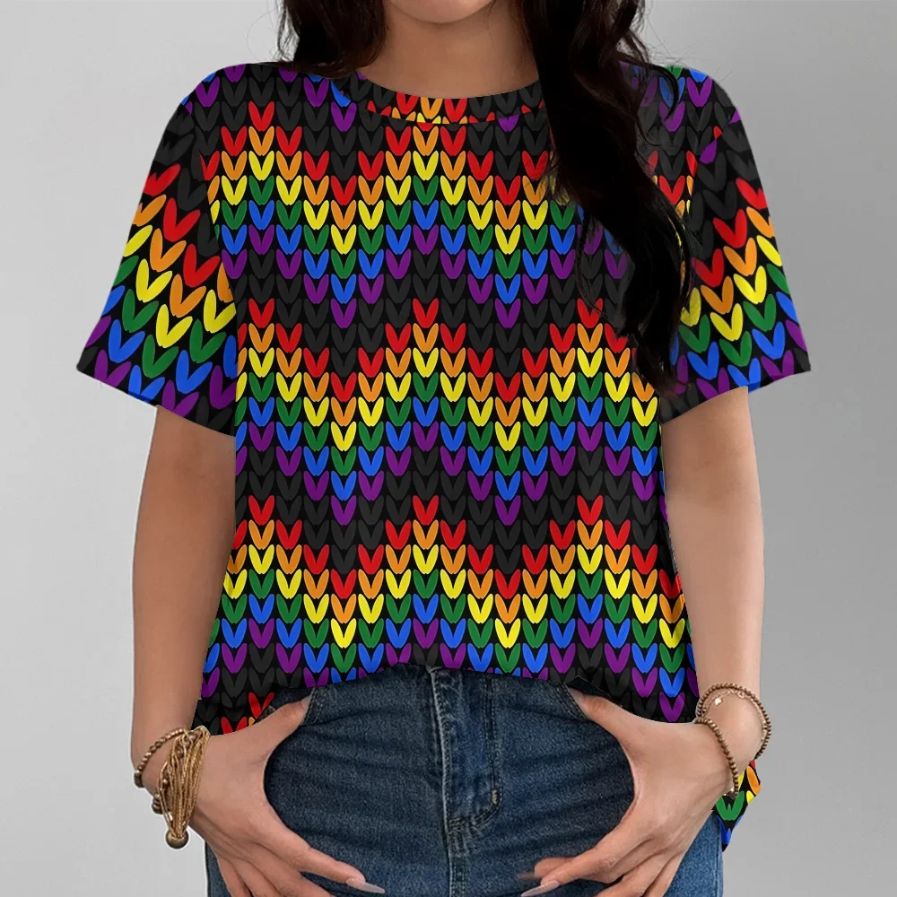 

Rainbow Women's Casual T-shirt with Geometric Pattern Casual Fashionable Comfortable Summer Short Sleeve Unisex Y2K Streetwear