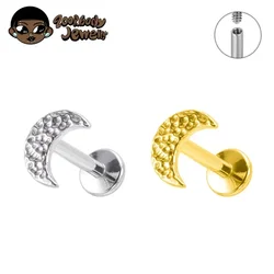 ASTM F136 Titanium Crater Hammer Moon Lip Piercing Internal Thread Labret Tragus Ear Cartilage Flat Piercing Nose Jewelry