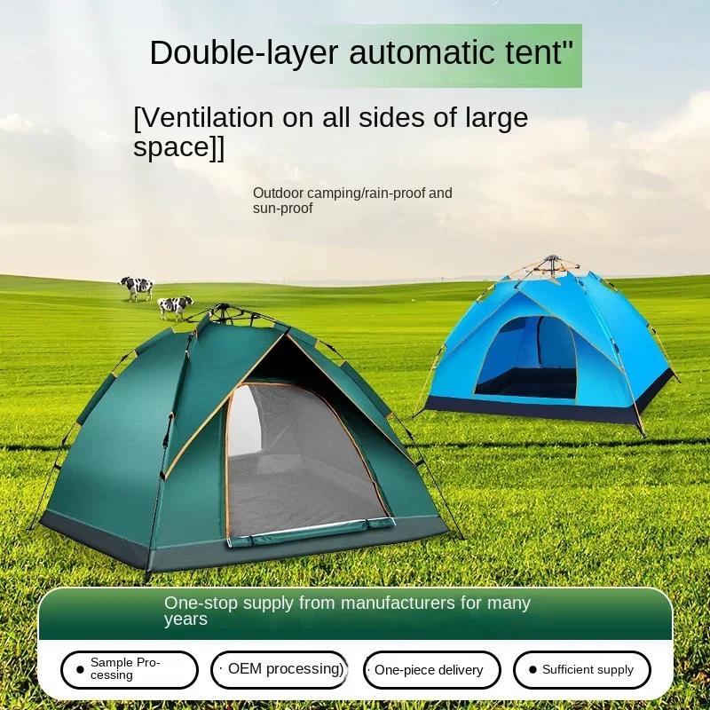 

Outdoor Floor Tent Thickened Waterproof Sun Protection Simple Double Camping Tent Camping Quick Opening Tent UV Protection