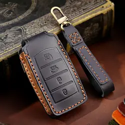 4 Bottons Leather Car Key Case Cover Fob for Hyundai Genesis G70 G80 G90 2017 2018 2019 2020 Protector Accessories