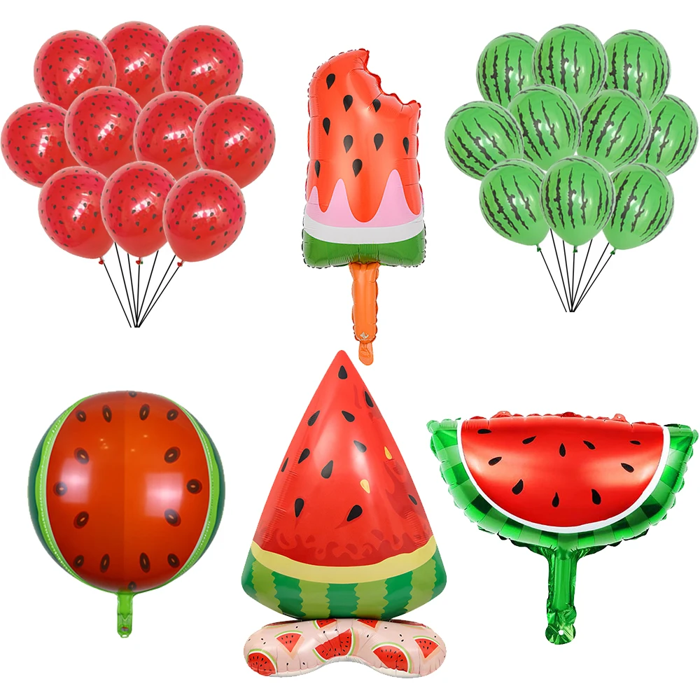 Watermelon Balloons Cartoon Red Green Fruit Helium Balloons Baby Shower Summer Watermelon Theme Birthday Party Decor Supplies