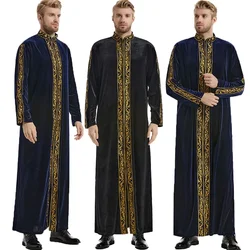 Homens muçulmanos jubba thobe islam roupas de veludo bordado inverno robe saudita abaya caftan jubah thoub dubai árabe thawb ramadan vestido