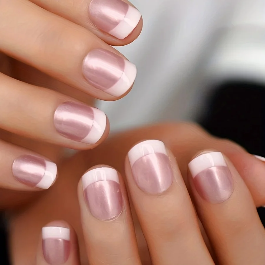 24PCS Short Square Press On Nails, Glossy Finish Reusable Acrylic False Nails Kit for Women, Home Manicure Beauty Gift