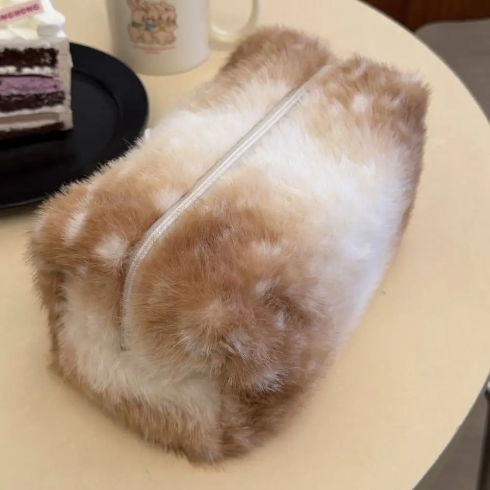 Casual Plush Cosmetic Bag Bow Large Capacity Travel Cosmetic Case Zipper Lightweight Make Up Organizer Autumn and Winter