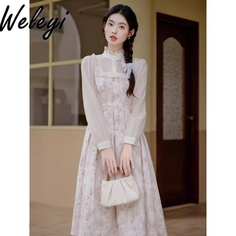 French Sweet Floral Dress Autumn Women's Clothing 2024 New Temperament Vacation Long Sleeve Dresses for Women Vestidos De Mujer